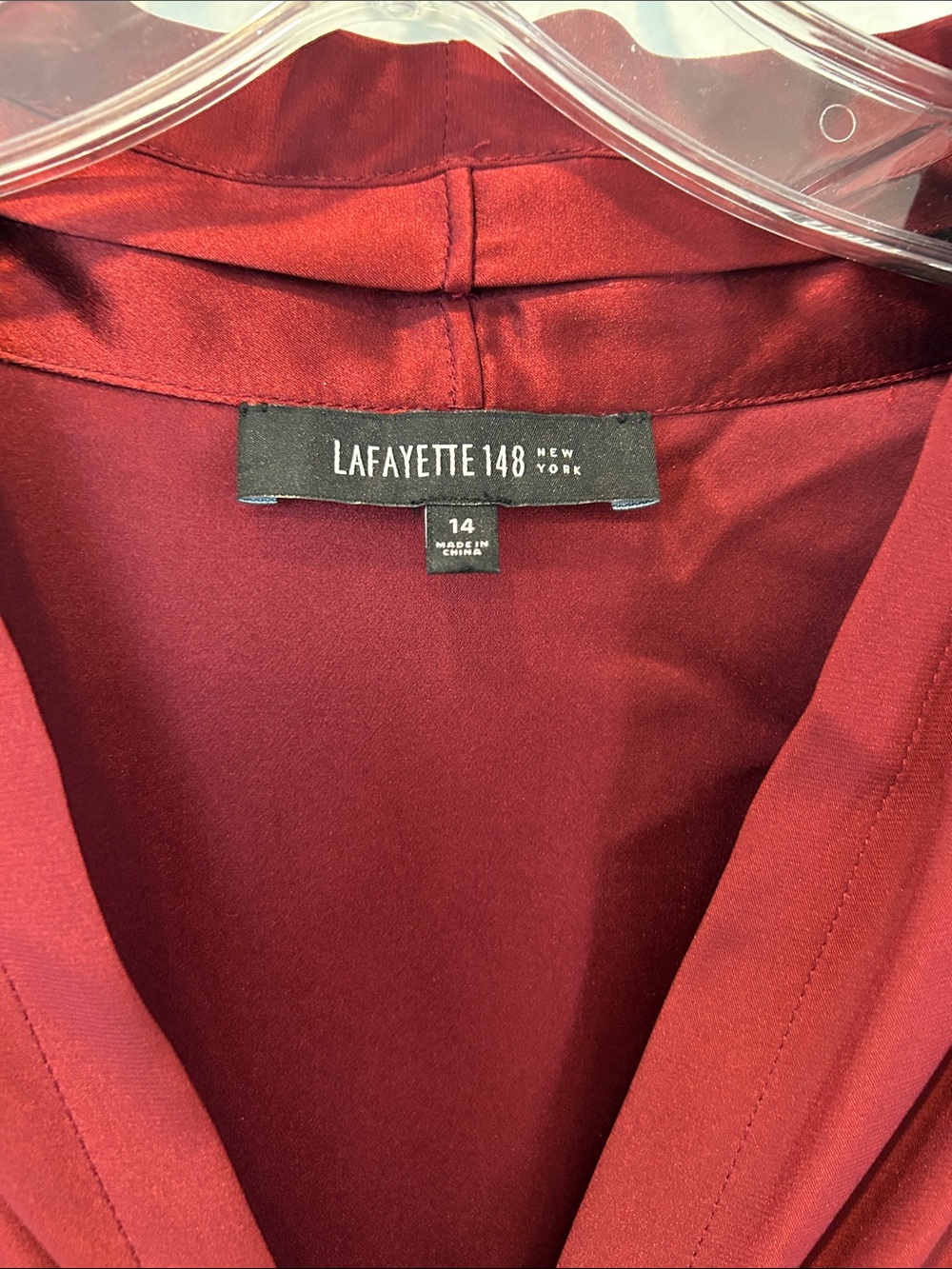 Lafayette 148 New York Burgundy Button-Front Draped Collar Shirt - Picture 2 of 6